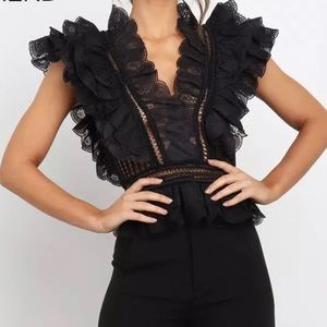Xs Black lace Ruffle blouse